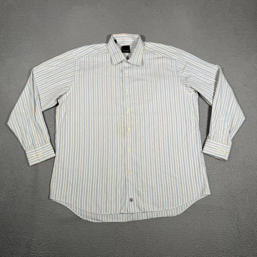 David Donahue Shirt Mens 17.5 34/35 Striped Casual Preppy Button Up Dress Cotton
